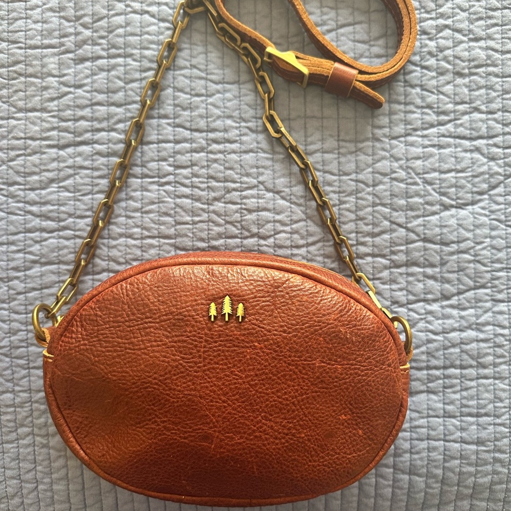 Brown Leather Chain Crossbody Bag